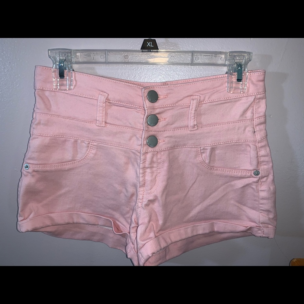 Pink Denim Button Up Shorts